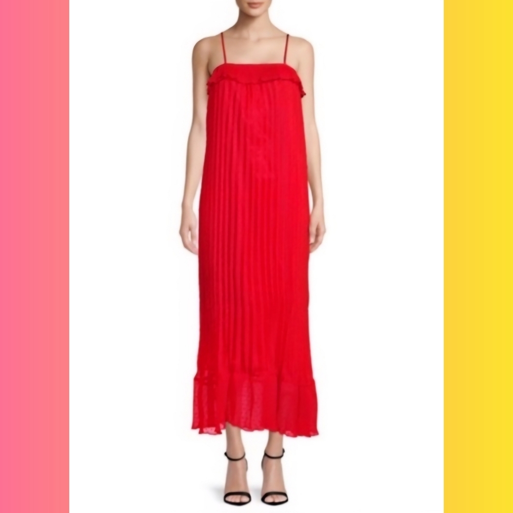 Free Generation Los Angeles Spaghetti Strap Knife Pleated Red Maxi Dress Large